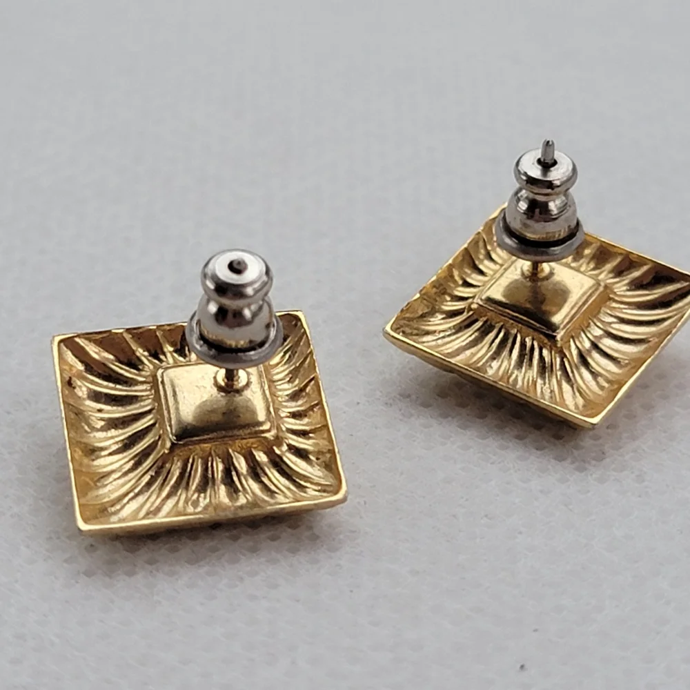 Vintage Classic Gold Square Rhinestone Earrings